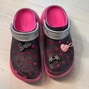CROCS Kids Slippers - Pink and Silver with Barbie Charm